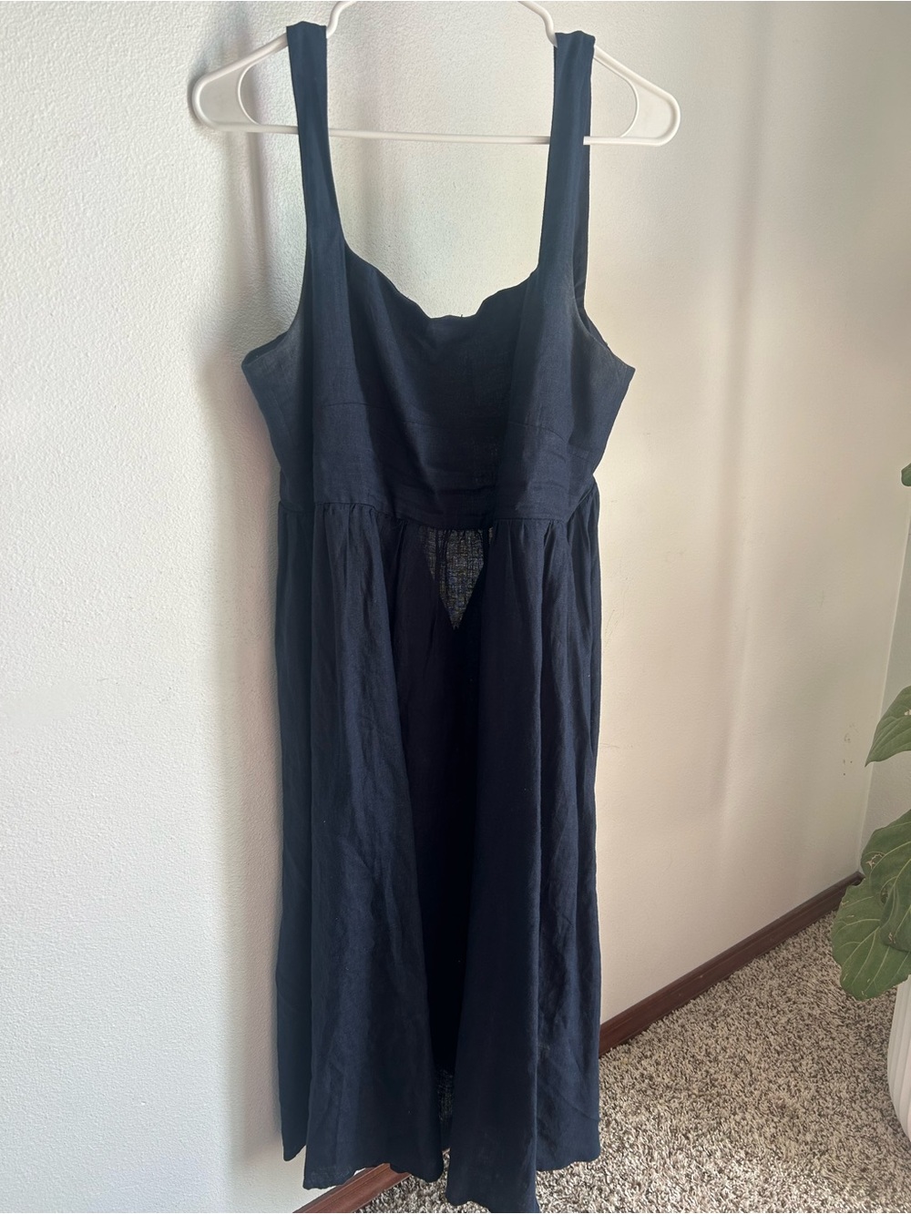 Quince Navy Sleeveless Linen-Fit and Flare Midi Dress